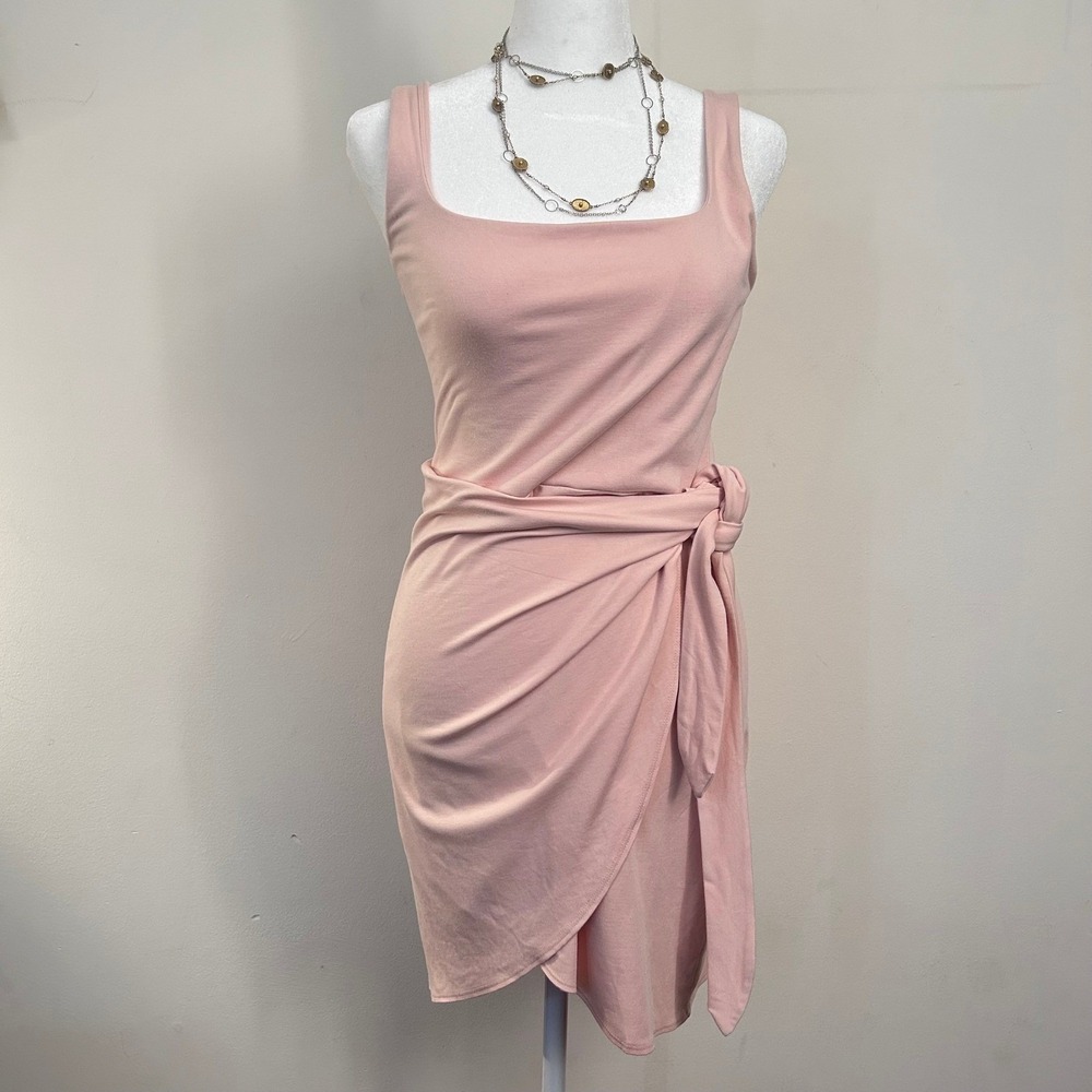 Women's Square Neck Pink Wrap Knot Dress